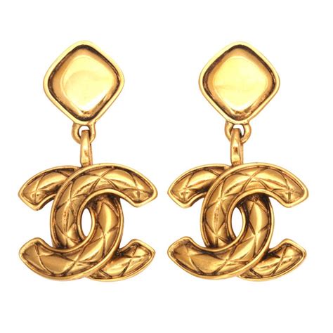 chanel cc dangle earrings|chanel quilted style dangle earrings.